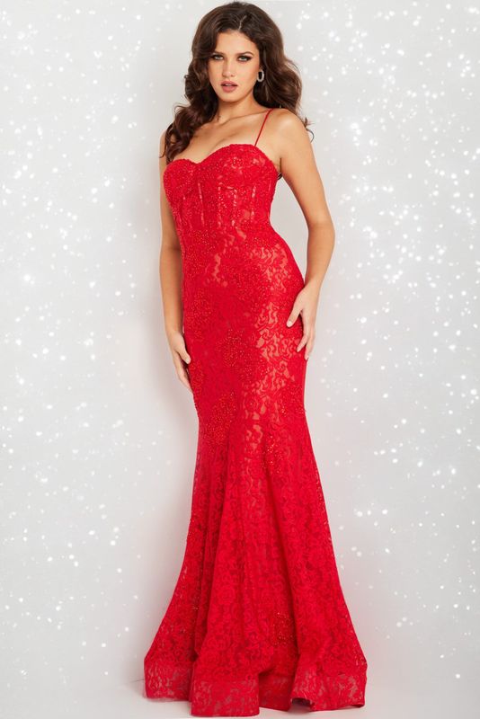 Red Mermaid Lace Dress 07499
