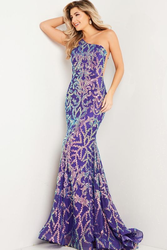 Jovani 22845 Iridescent Red Embellished One Shoulder Dress