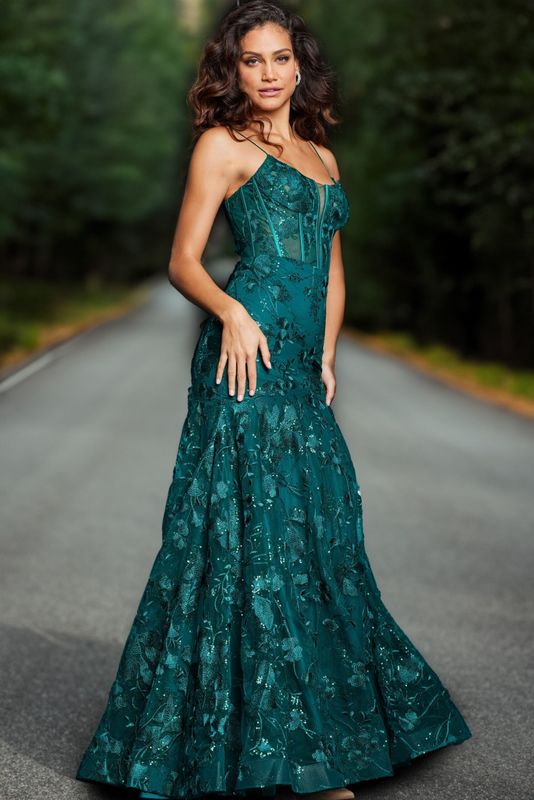Yellow V Neckline Beaded Gown 38004