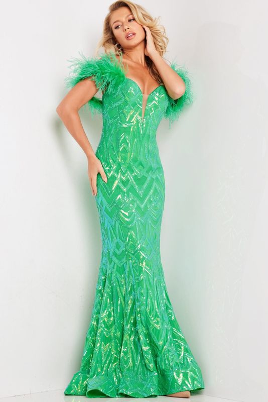 Green Beaded Sheath Dress 23383
