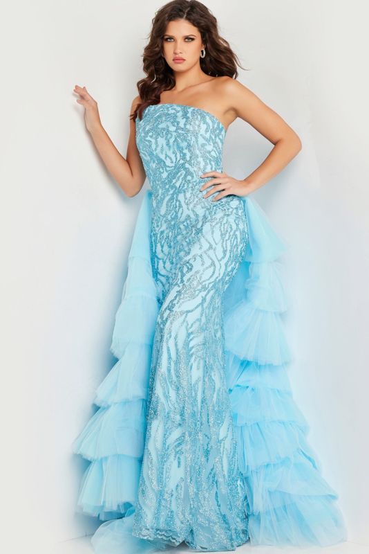 Turquoise Embellished Strapless Dress 26119