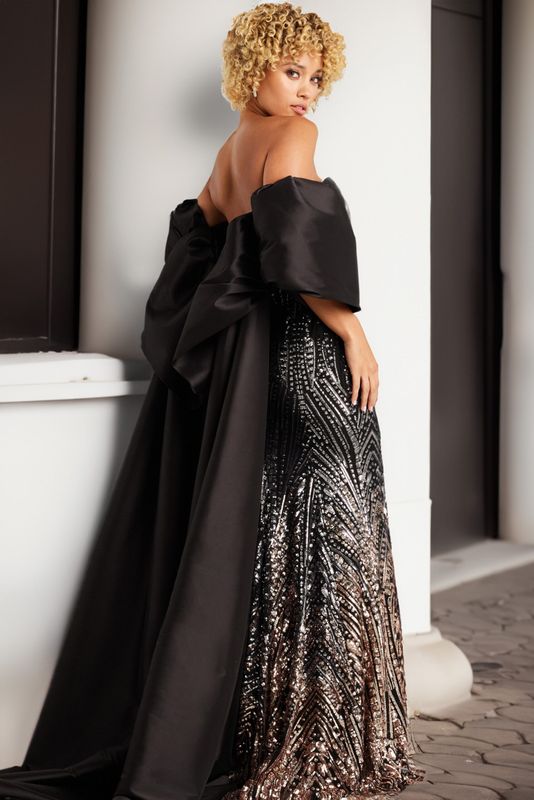 Black Brown Embellished Strapless Gown 38746