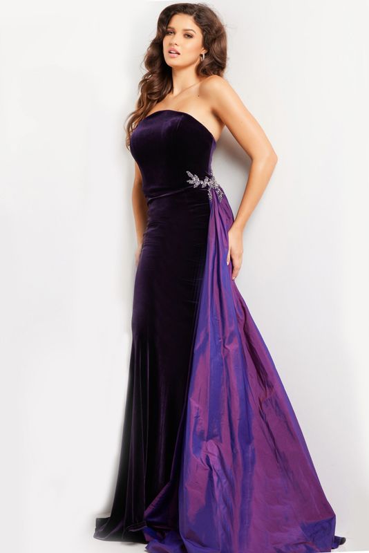 Purple Velvet Strapless Dress 26116