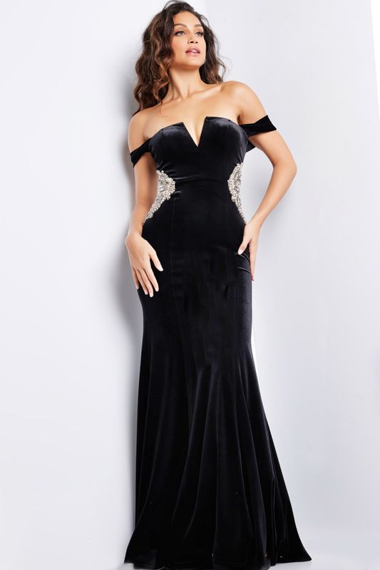 Black Off the shoulder Velvet Dress 36733