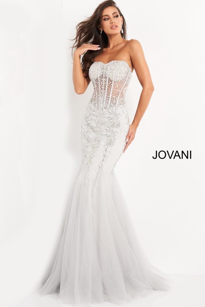 Jovani 5908 Nude Embellished Corset Bodice Dress