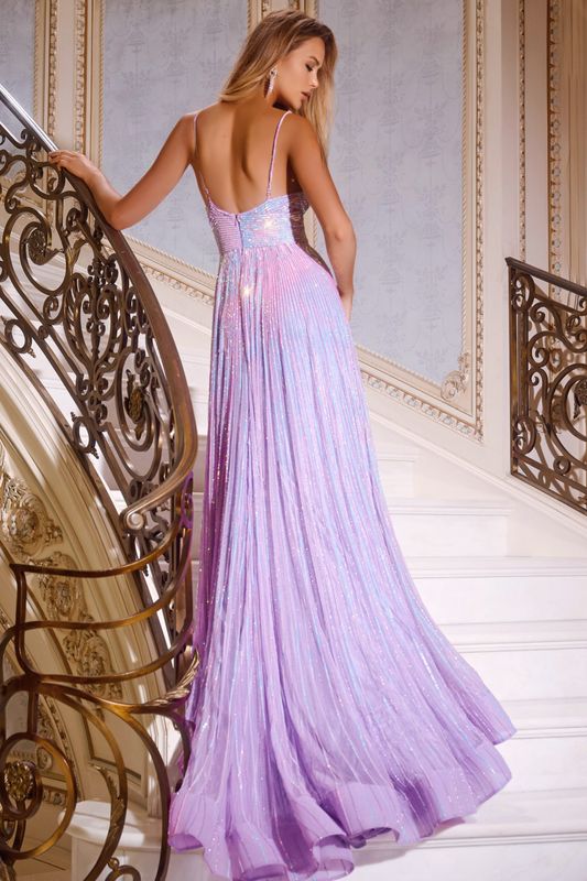 Pleated Evening Gown with Spaghetti Straps 43920