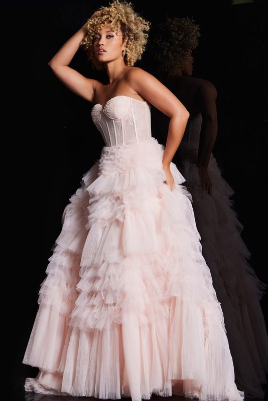 Pink Corset Bodice Layered Skirt Ballgown 38540