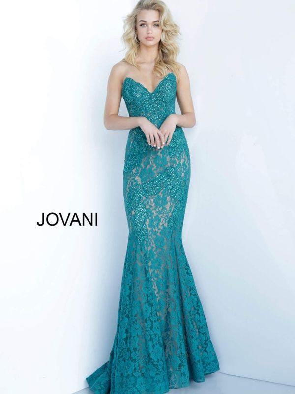 Fitted Strapless Lace Formal Dress 37334
