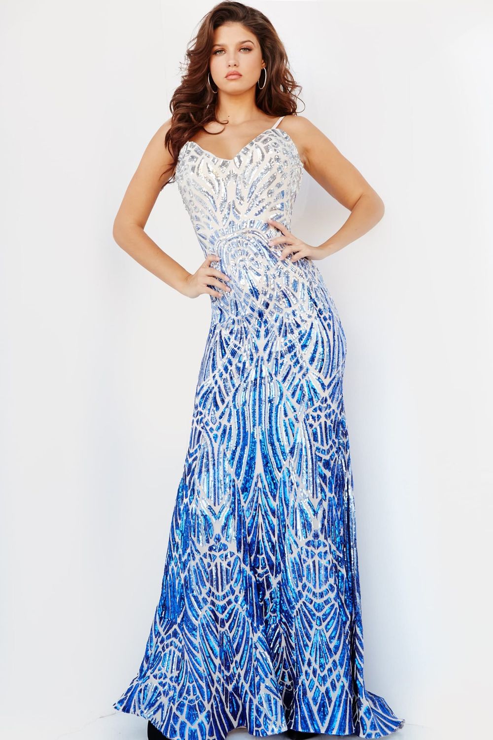 Jovani 06450 Yellow V Neck Sequin Party Gown