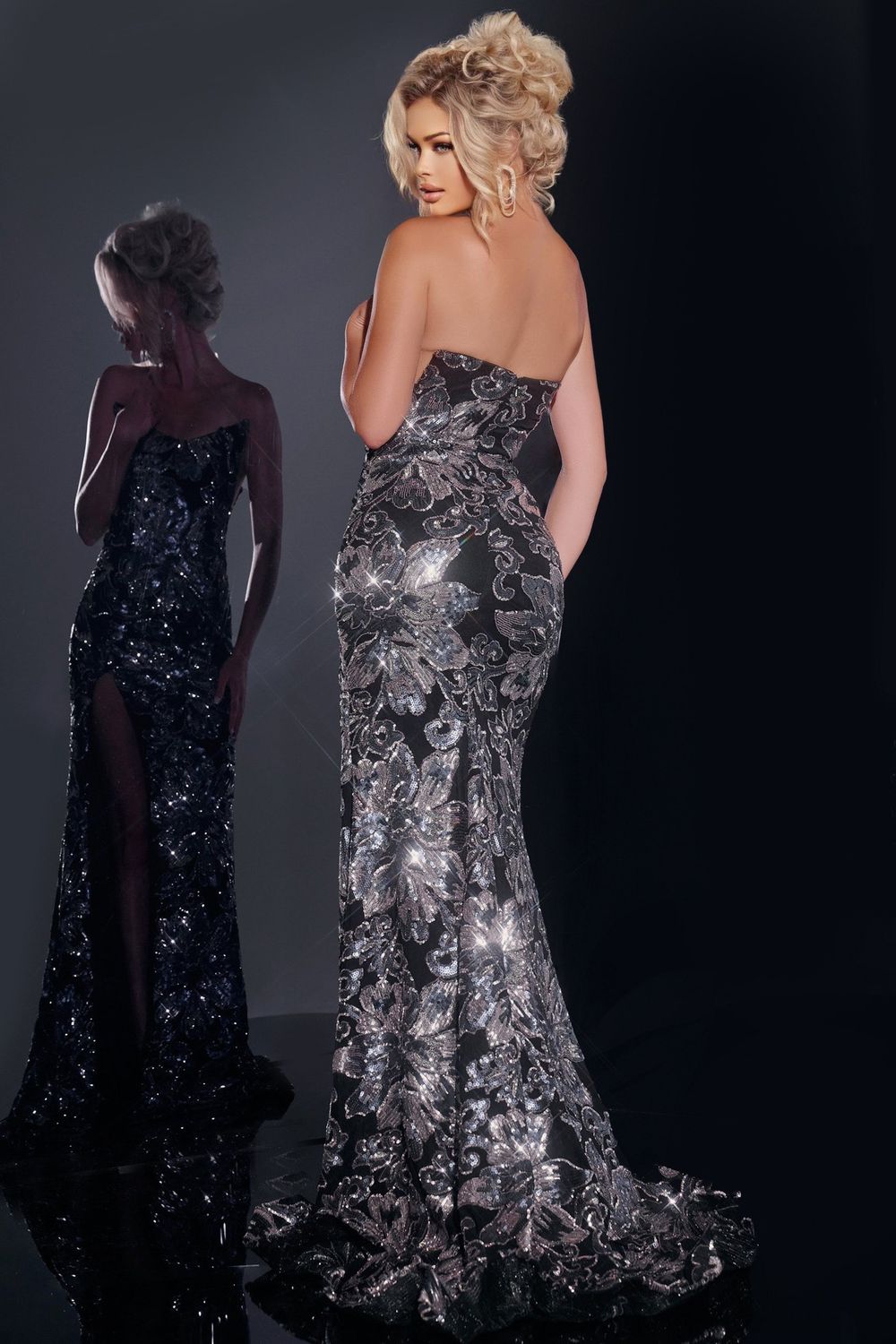 Sequin Floral Embellished Gown 44116