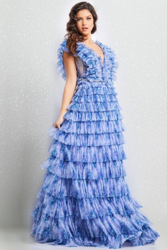 Print V neckline Ruched Long Dress 39143