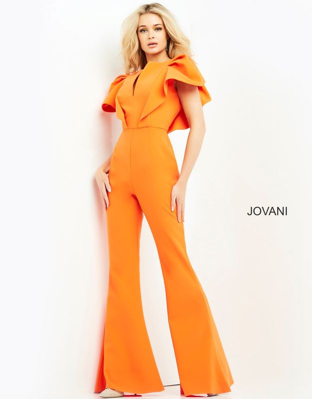 Jovani 00762 Orange Short Sleeve Contemporary Jumpsuit