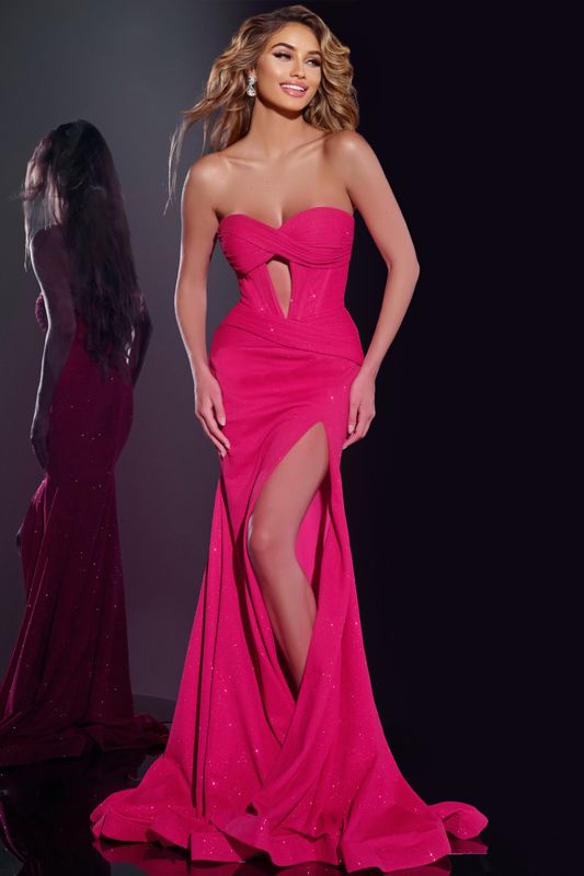 Strapless Gown with Sparkling Details and High Slit 43065