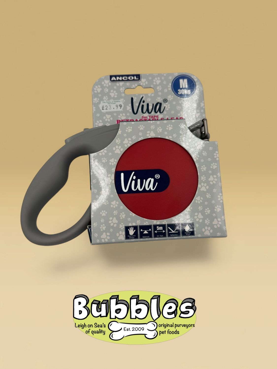Ancol Viva Retractable 5m Lead (Red) (Medium)