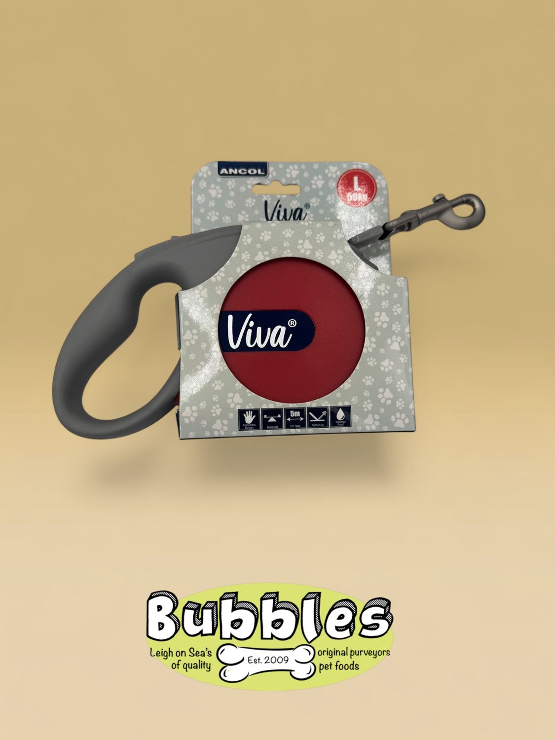 Ancol Viva Retractable 5m Lead (Red) (Large)