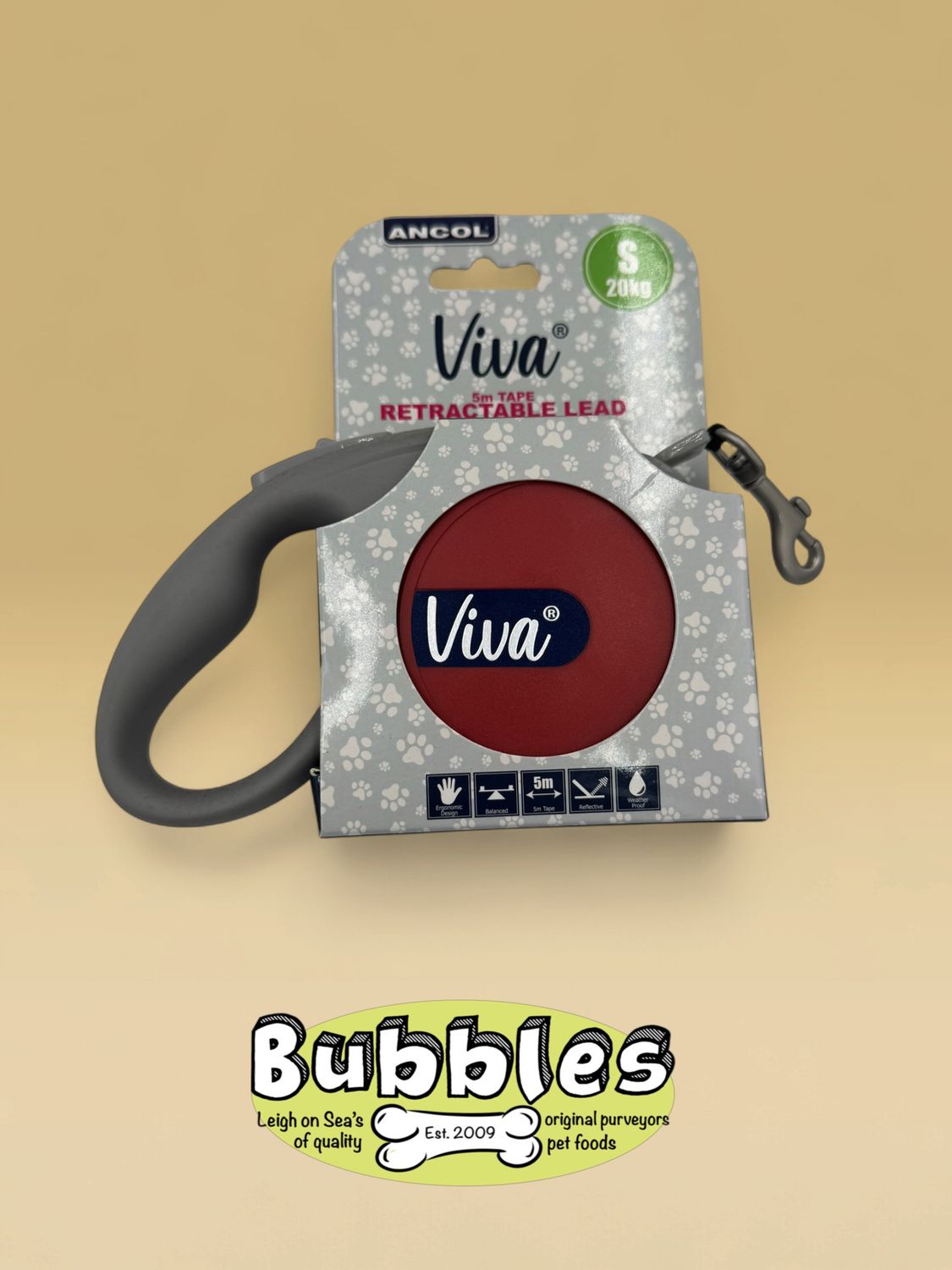 Ancol Viva Retractable 5m Lead (Red) (Small)
