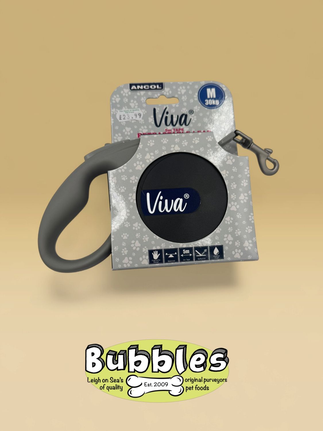 Ancol Viva Retractable 5m Lead (Black) (Medium)
