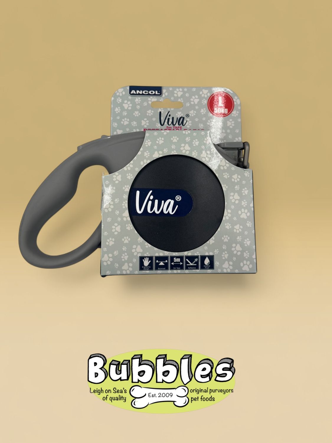 Ancol Viva Retractable 5m Lead (Black) (Large)