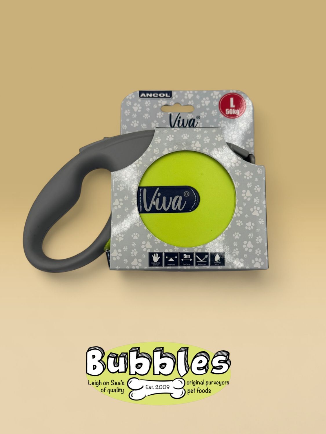 Ancol Viva Retractable 5m Lead (Lime) (Large)