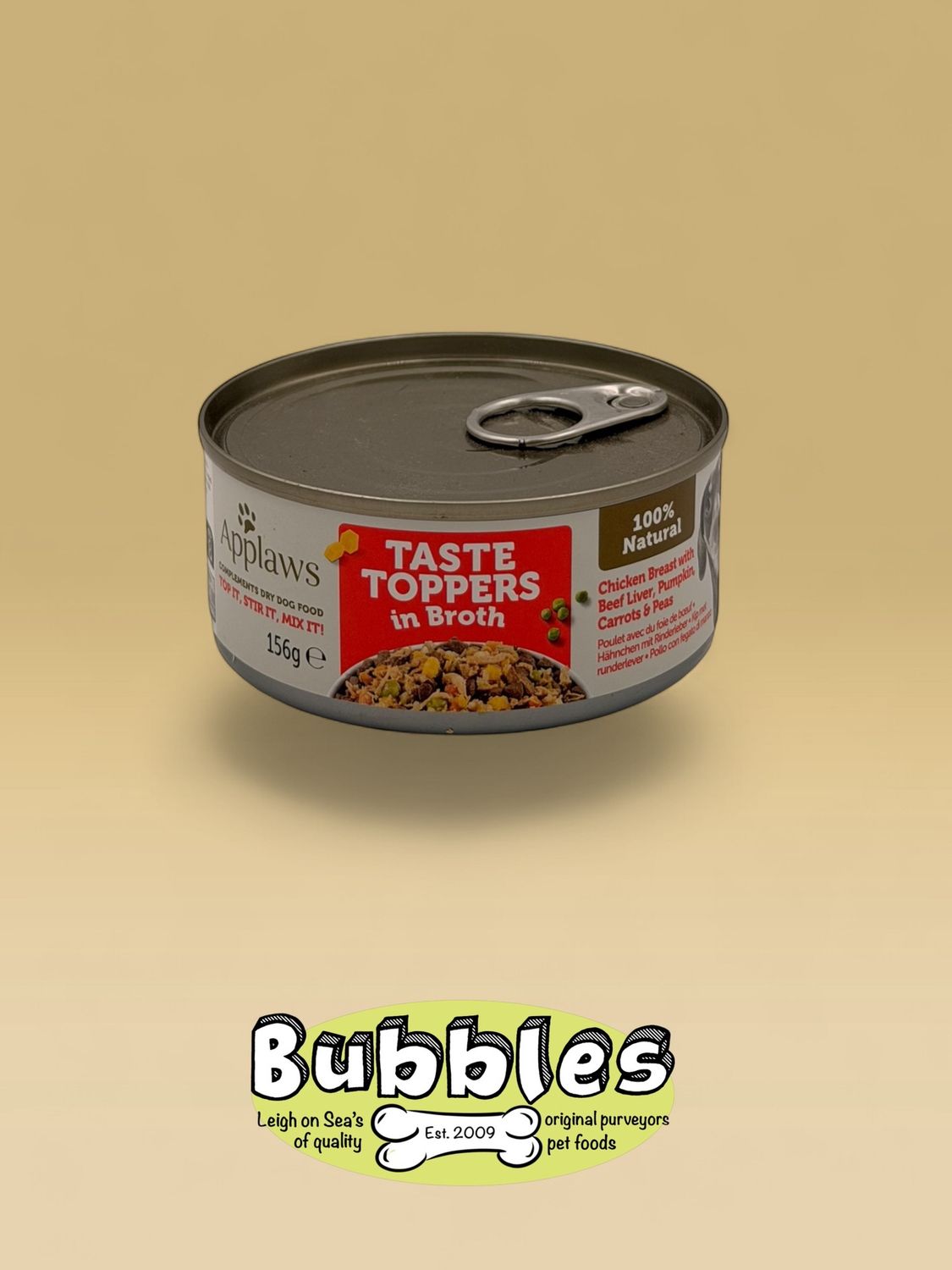 Applaws Taste Toppers Natural Wet Dog Food Can Chicken Beef Liver, Pumpkin,Carrots &amp; Peas in Broth (156g)
