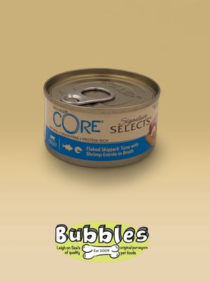 Wellness CORE Cat Wet Adult Signature Selects Flaked Skipjack Tuna with Shrimp Entree in Broth (79g)