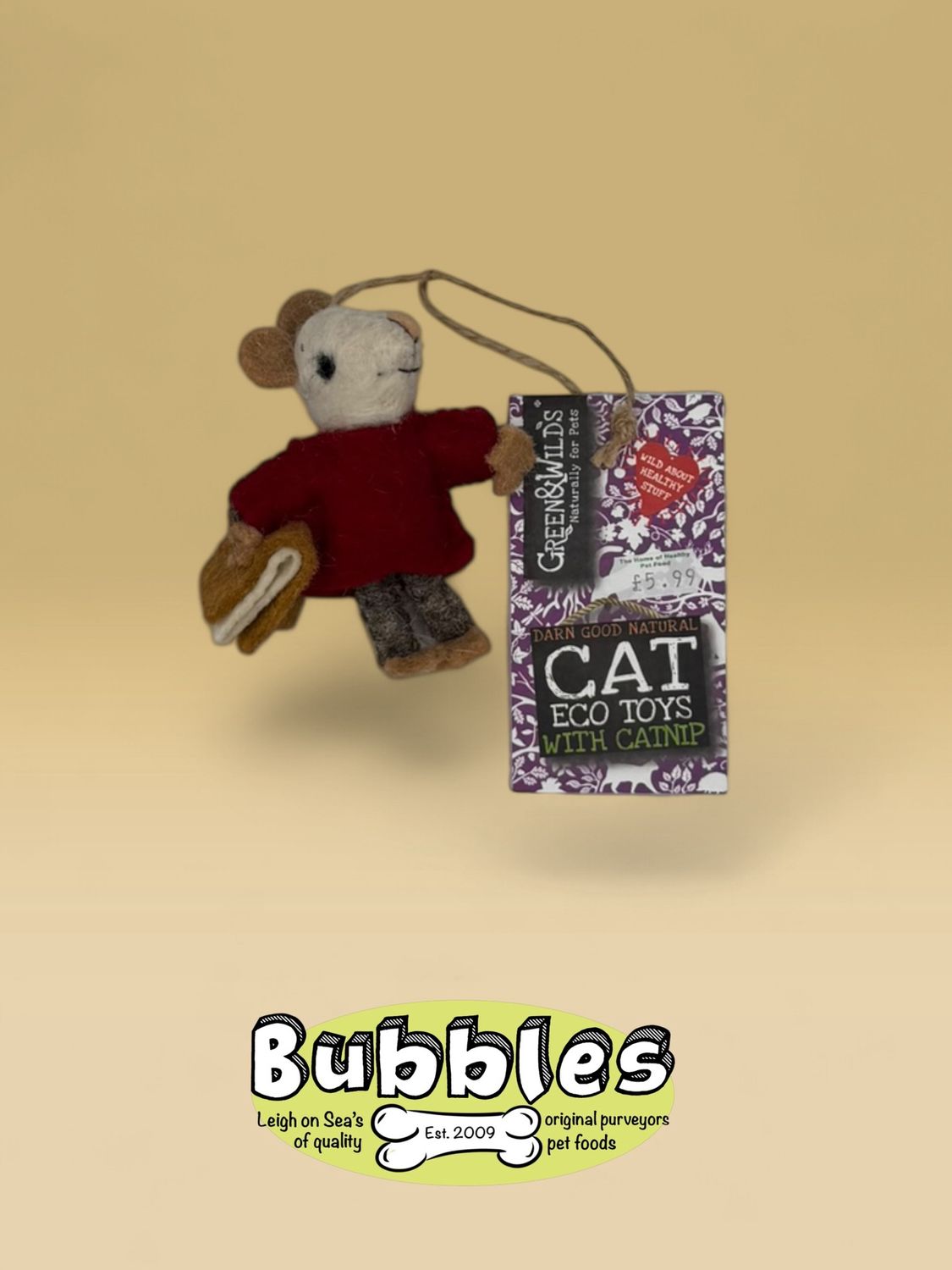 Green &amp; Wilds Barney Book Mouse Cat Toy (w/ Catnip)