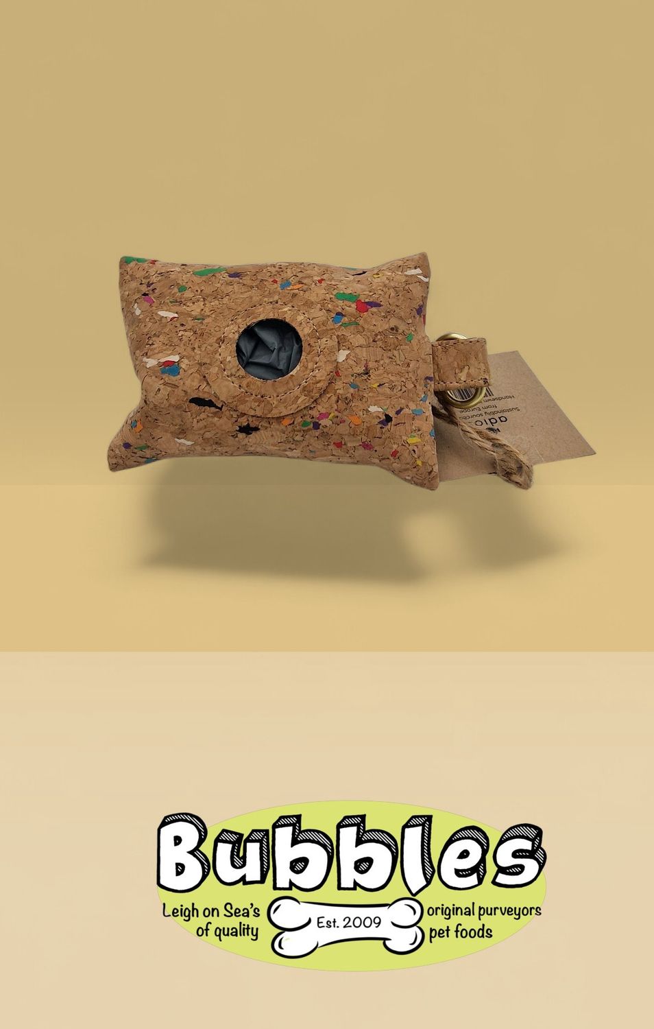 Adios Handmade Natural Cork Poop Bag Holder Rainbow Flecks with 15 poop bags