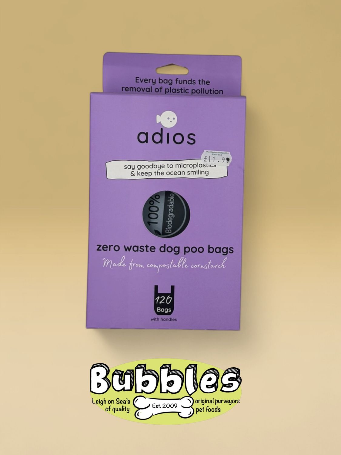 Adios Compostible Poo Bags Flat with Handles (120pc)