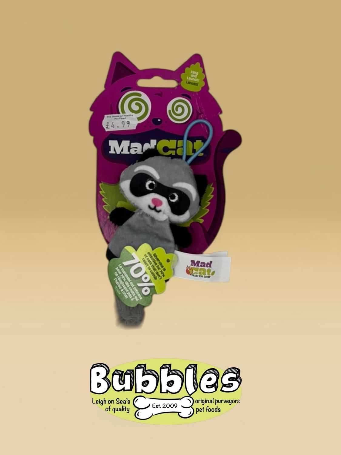 Mad Cat Slingshot Critters Raccoon Catnip Plush