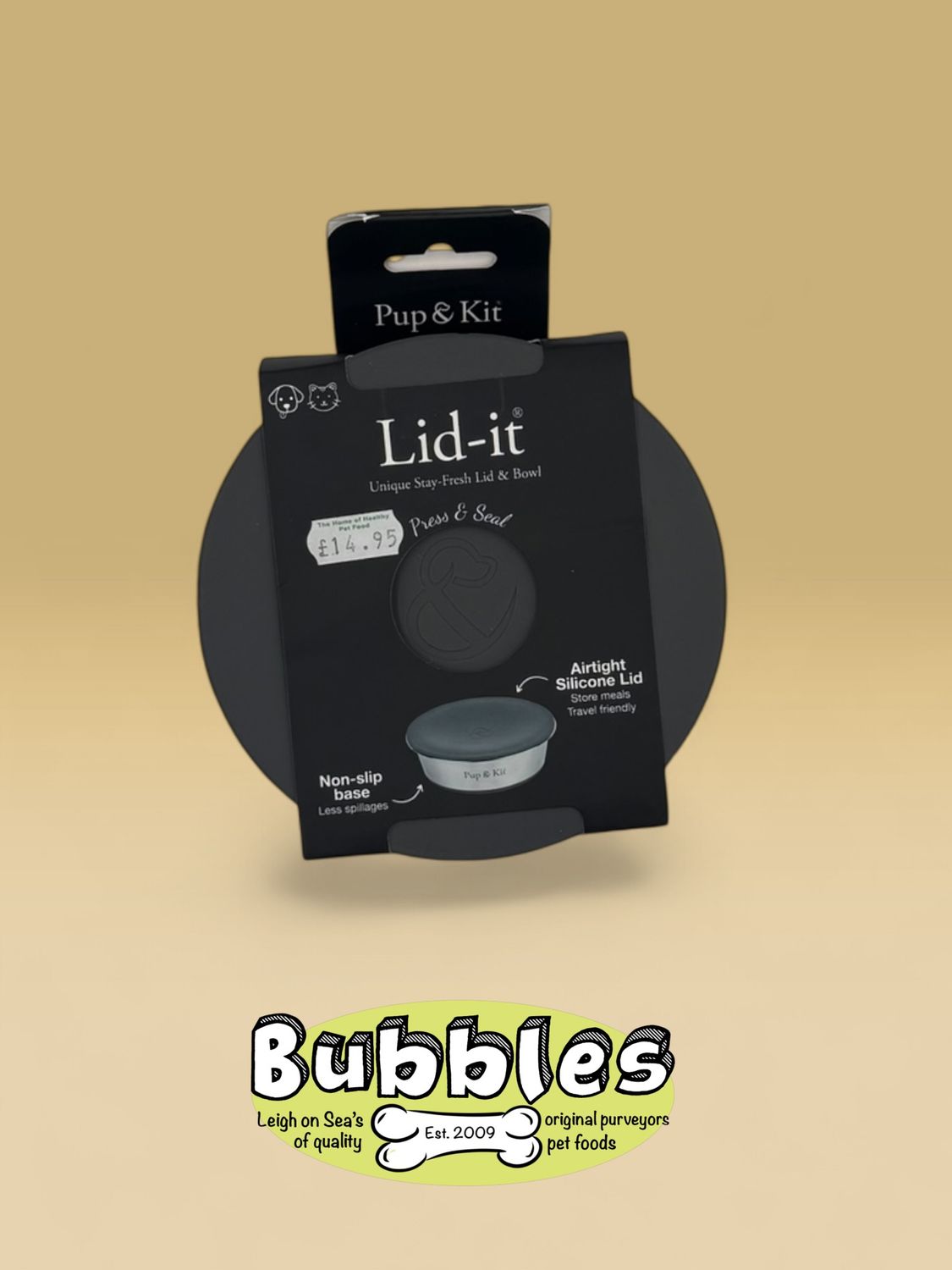 Pup &amp; Kit Lid-it Pet Bowl with Stay-Fresh Lid (Grey) (Small)