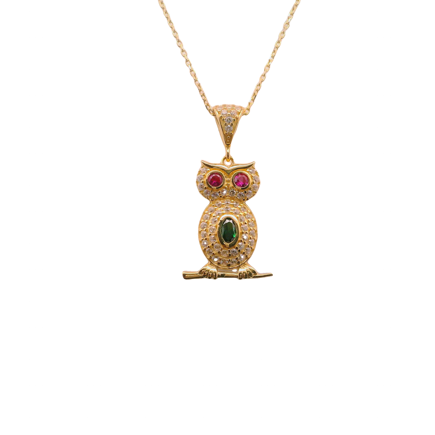 Charming Owl 14k Gold Pendant Necklace