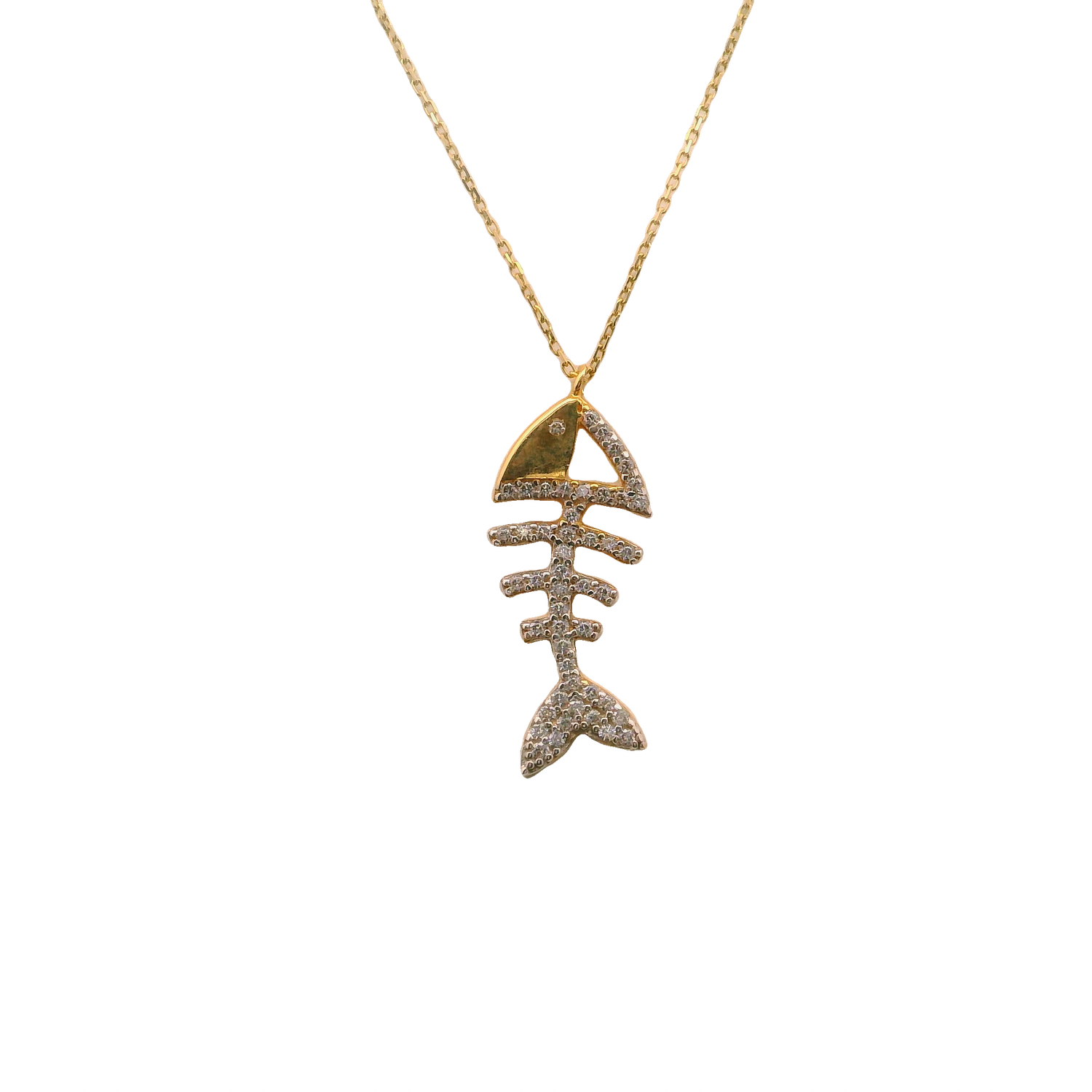 Elegant Fish Bone 14k Gold Pendant Necklace