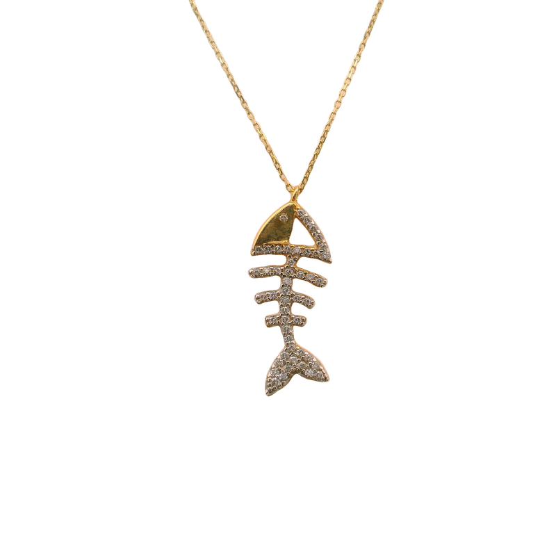 Elegant Fish Bone 14k Gold Pendant Necklace