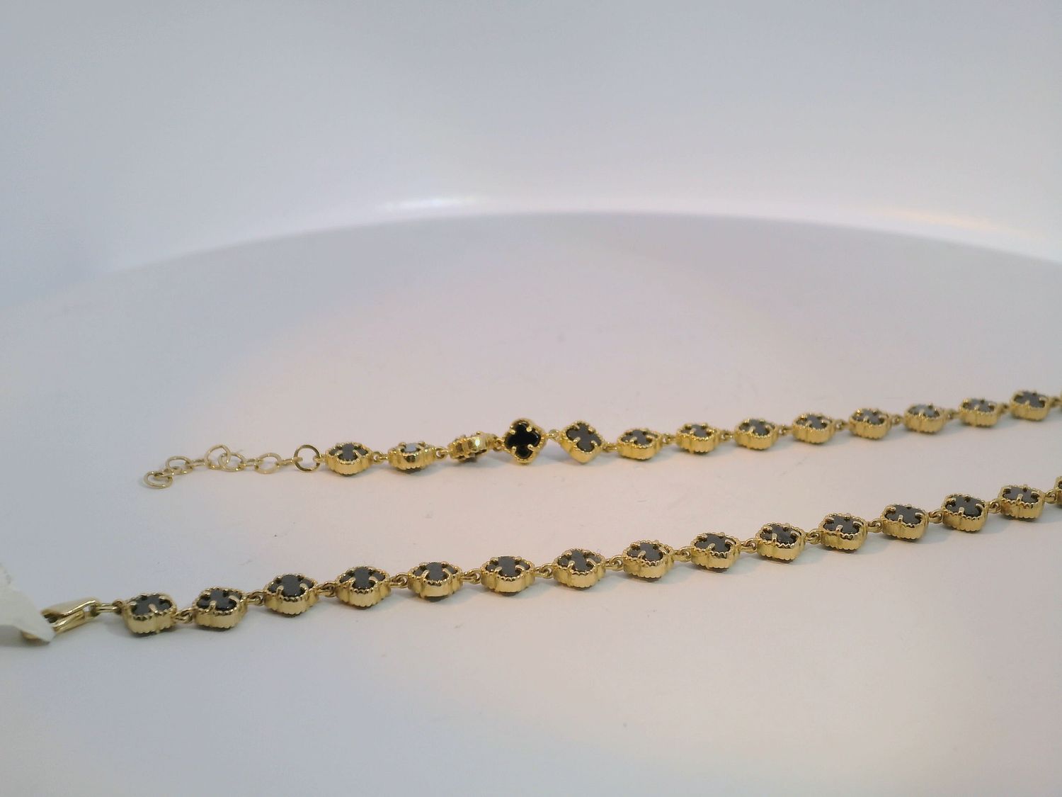 14k Gold Ankle Bracelet with Cabochon Onyx Accents