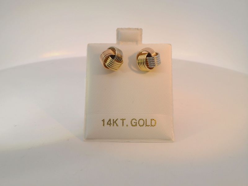 14k Gold Tri-Color Knot Stud Earrings