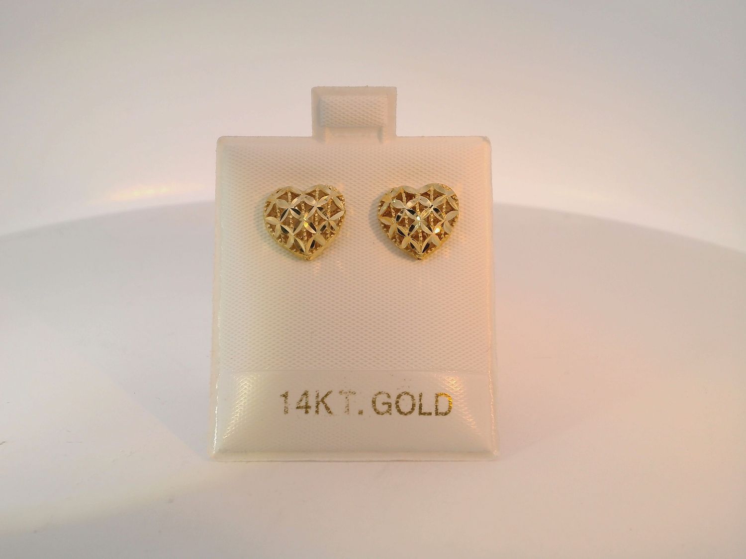 14K Gold Heart Stud Earrings, Elegant Design