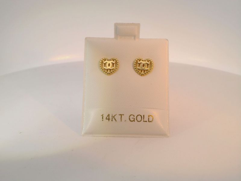14K Yellow Gold Heart Stud Earrings