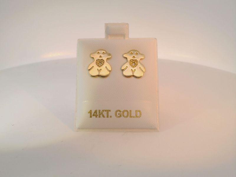 14KT Yellow Gold Teddy Bear Stud Earrings