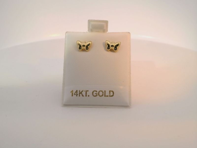 14K Yellow Gold Butterfly Stud Earrings