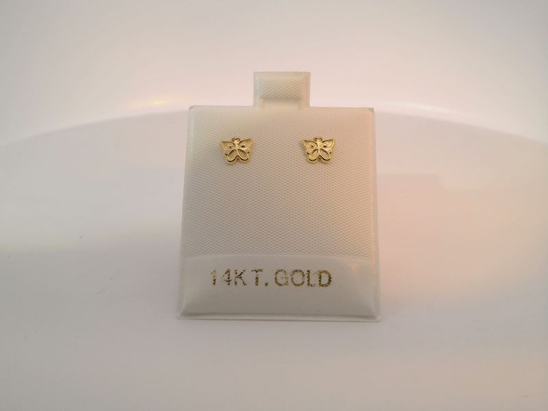 14K Yellow Gold Butterfly Stud Earrings