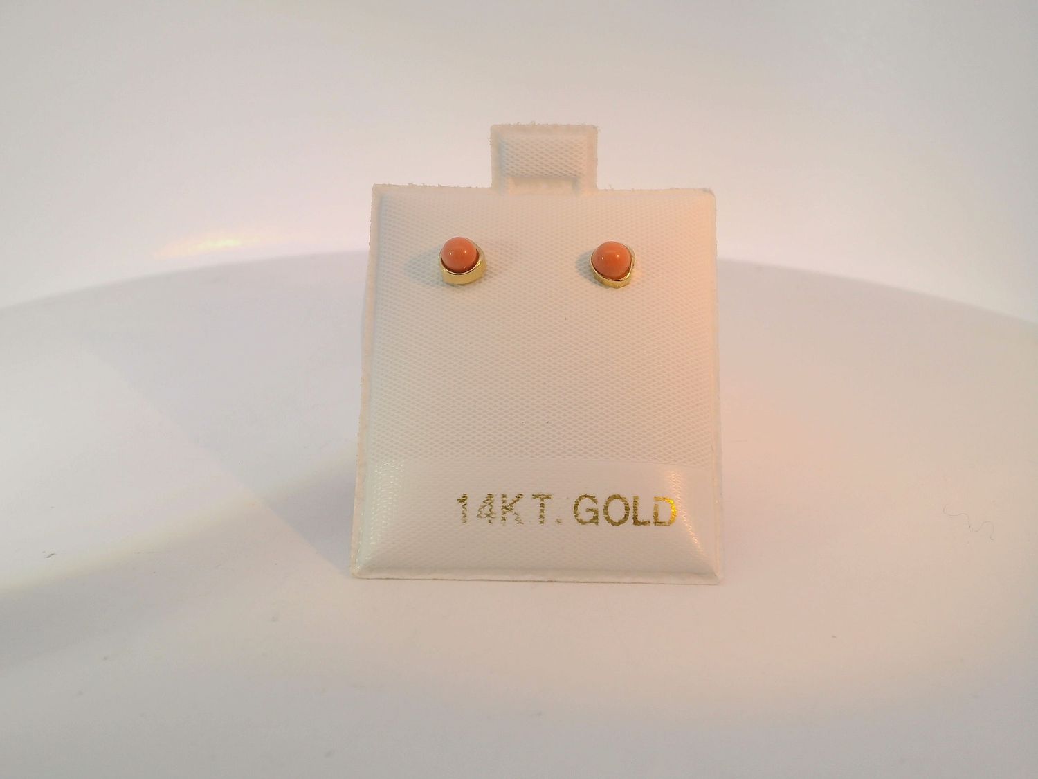 14K Gold Stud Earrings with Round Coral Cabochons
