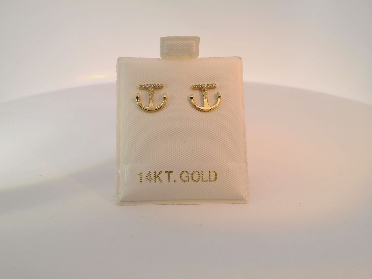 Gold Anchor Stud Earrings with Brilliant-Cut Stone