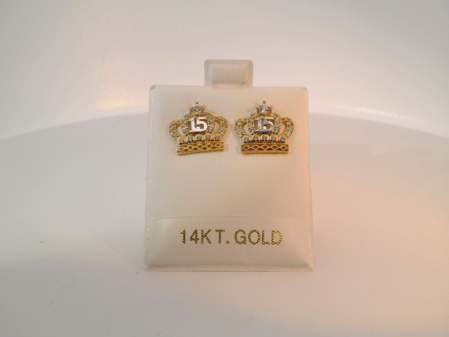 Gold Crown Stud Earrings with Round stone