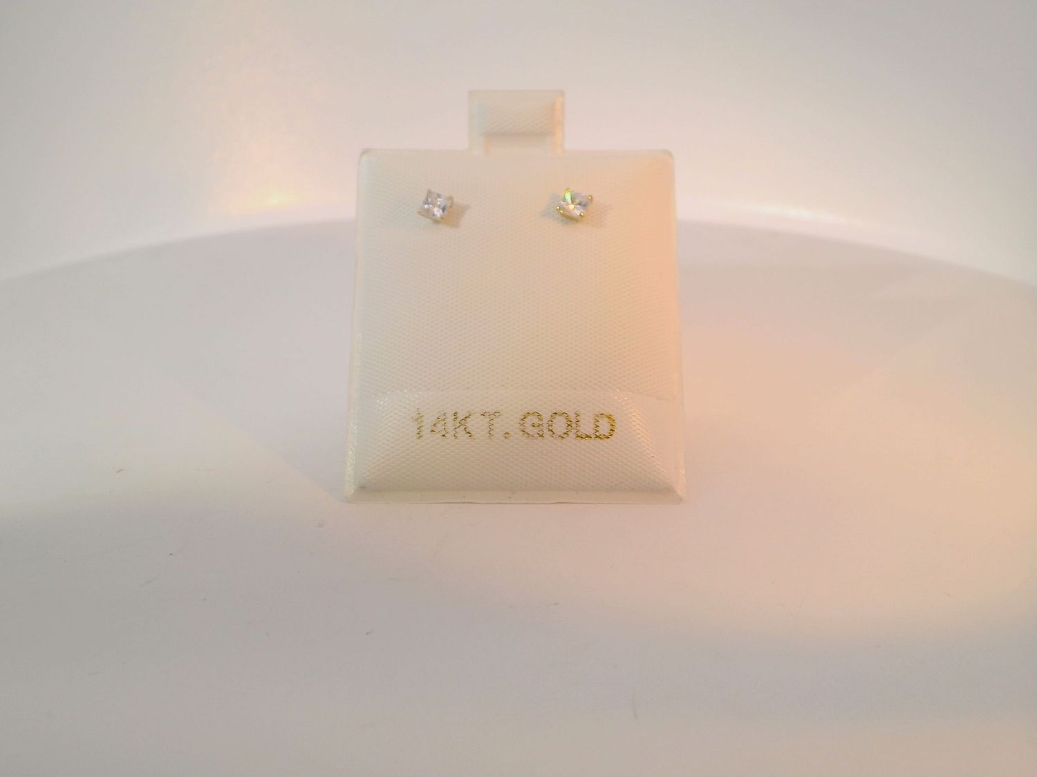 Gold Stud Earrings with Princess Cut stone