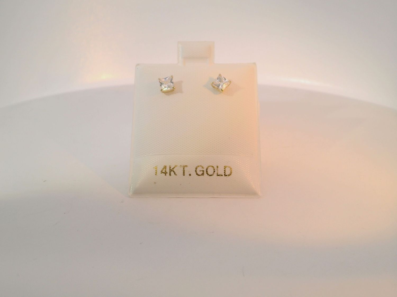 14k Gold Princess-Cut stone Stud Earrings