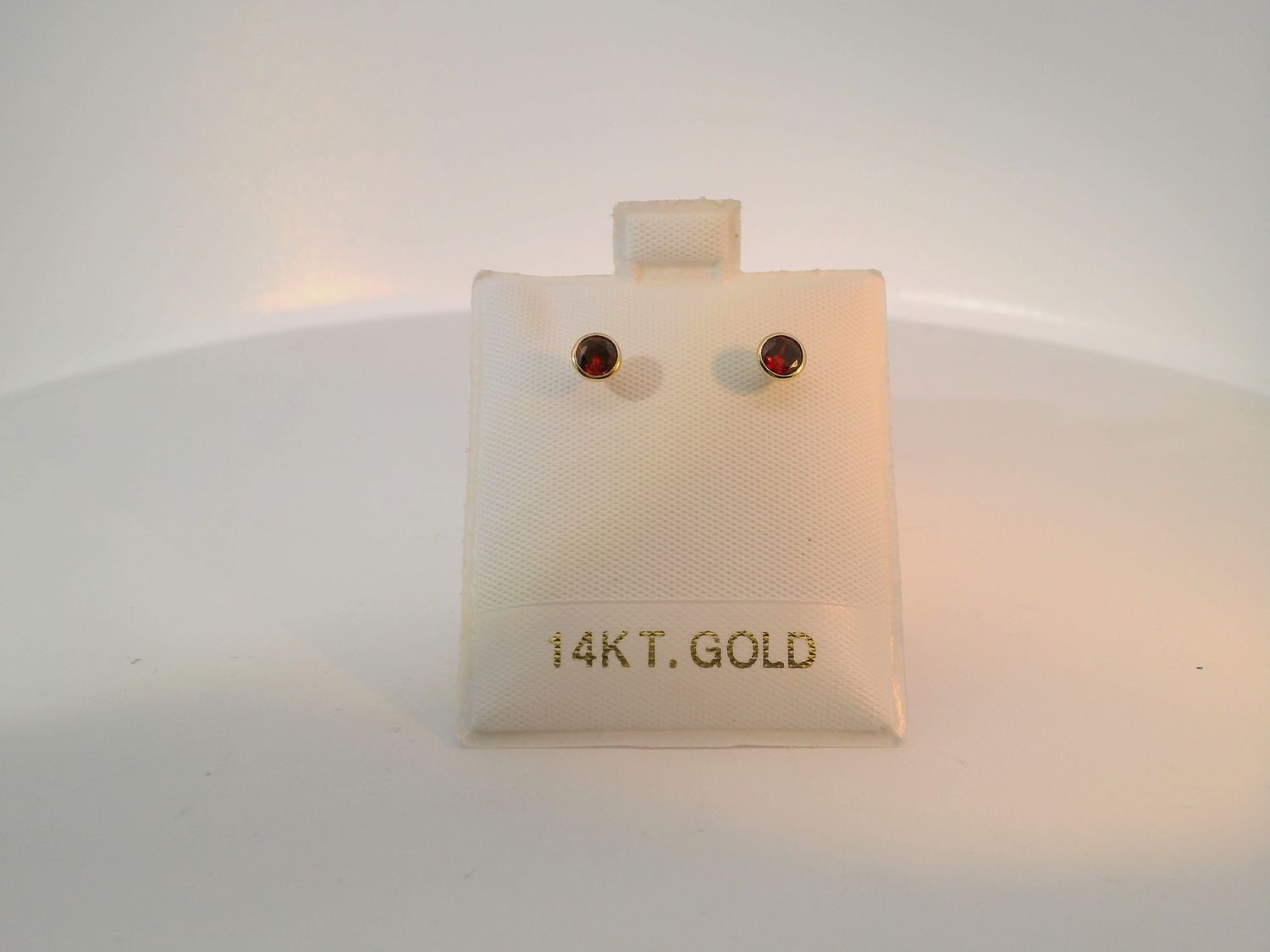 14K Gold Stud Earrings with Round Cabochon Garnets