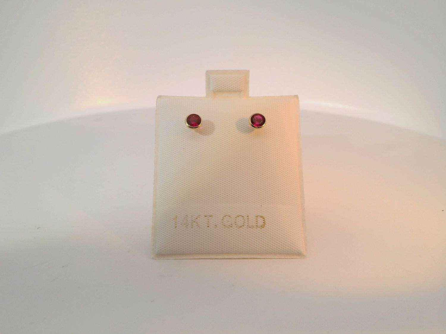 14K Gold Stud Earrings with Round Ruby Cabochons