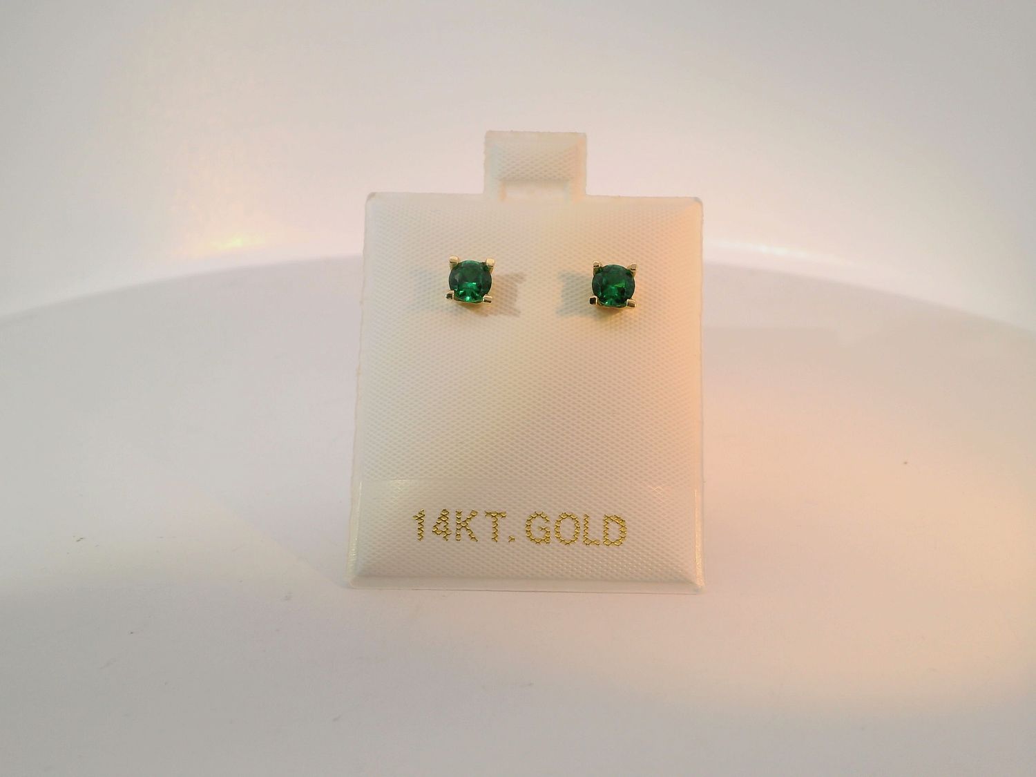 Gold Stud Earrings with Round Emerald