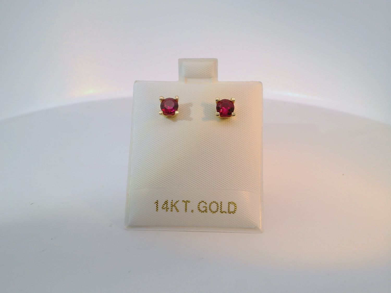 14K Gold Stud Earrings with Round Brilliant Cut Ruby