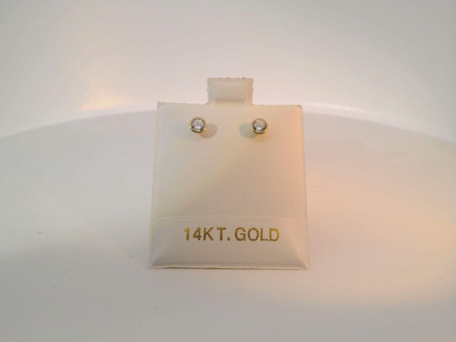 Gold Stud Earrings with Round Stone